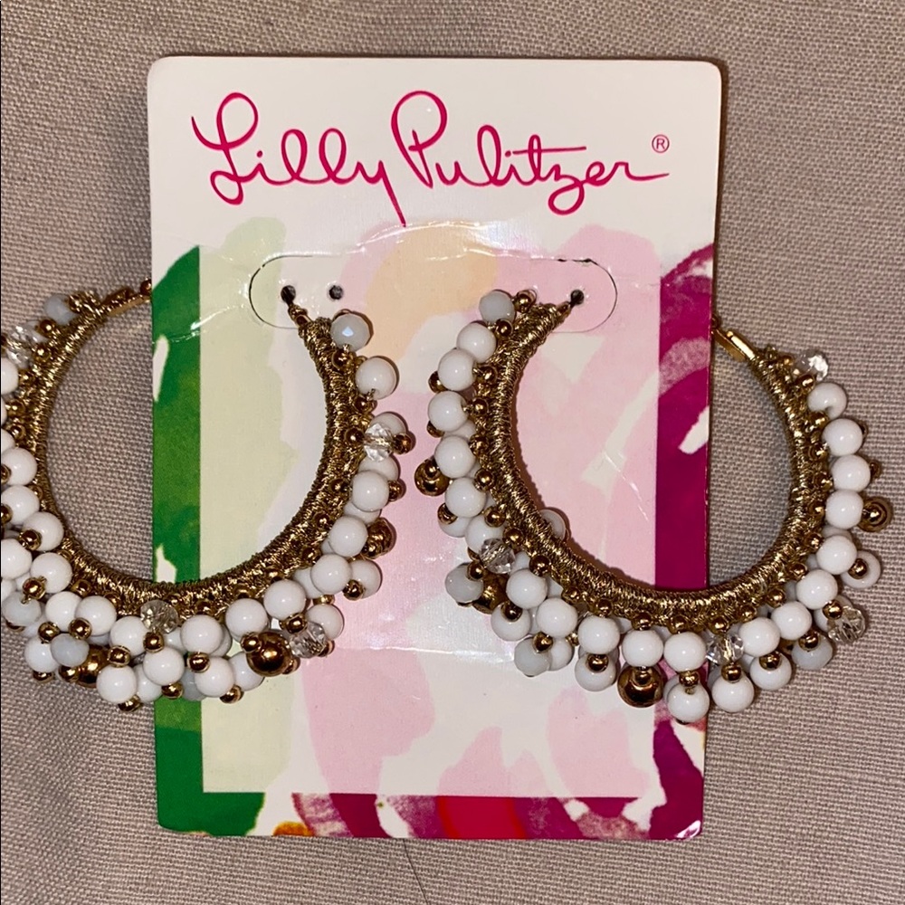 Lilly Pulitzer White Beaded Hoop Earrings